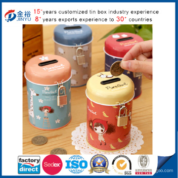 Round Shaped Locked Custom Printed Metal Coin Box